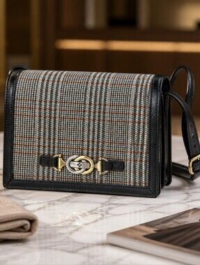 NWOT Patricia Nash Black Leather & Navy Tweed Laurentina Crossbody Shoulder Bag